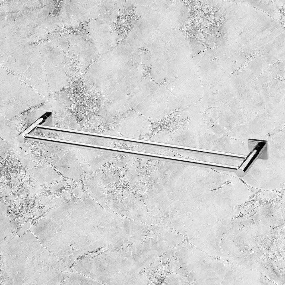 Radii Double Towel Rail 600mm Square Plate Chrome