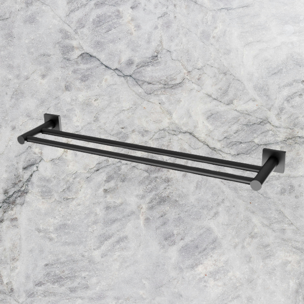 Radii Double Towel Rail 600mm Square Plate Matte Black