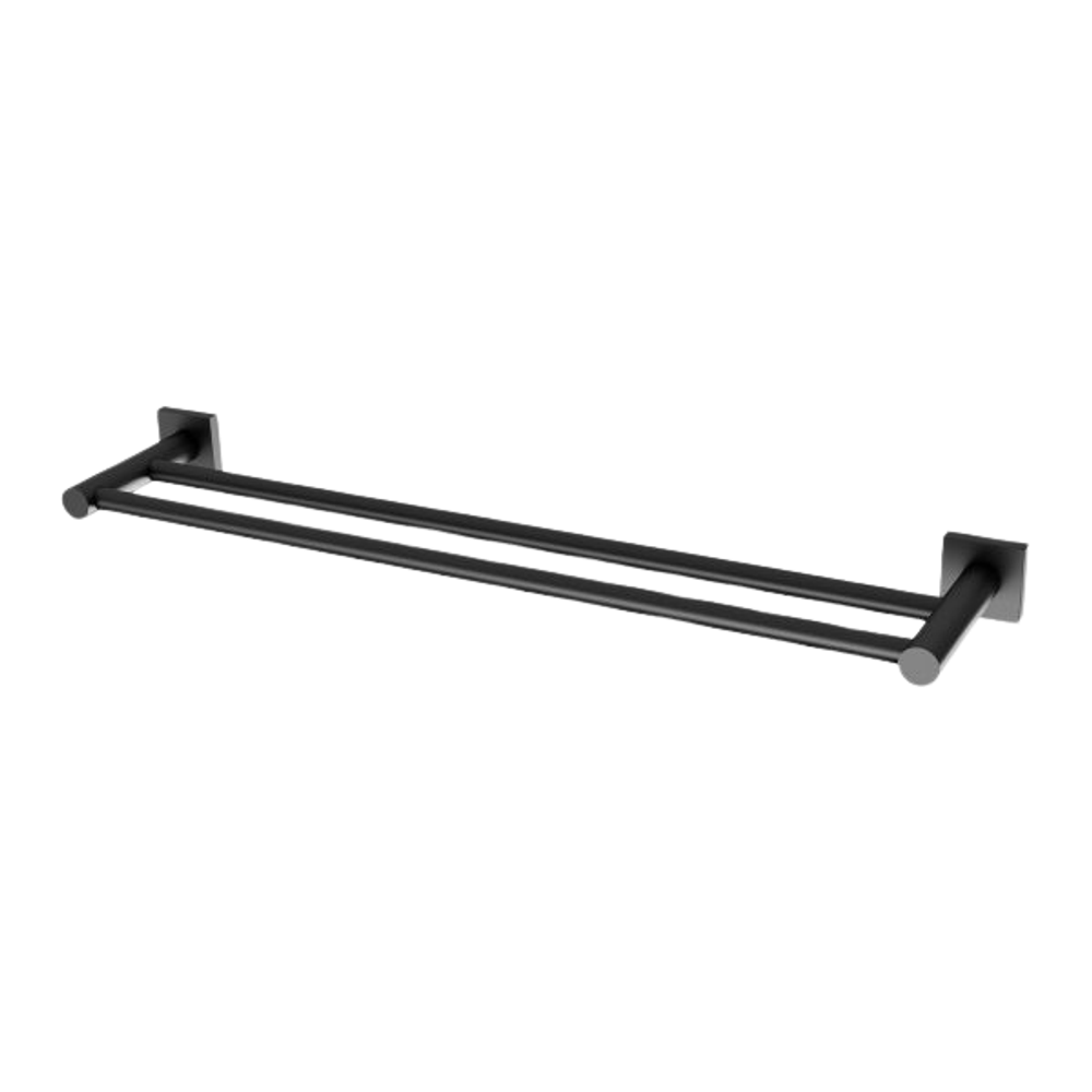 Radii Double Towel Rail 600mm Square Plate Matte Black