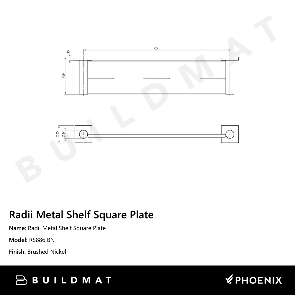 Radii Metal Shelf Square Plate Brushed Nickel