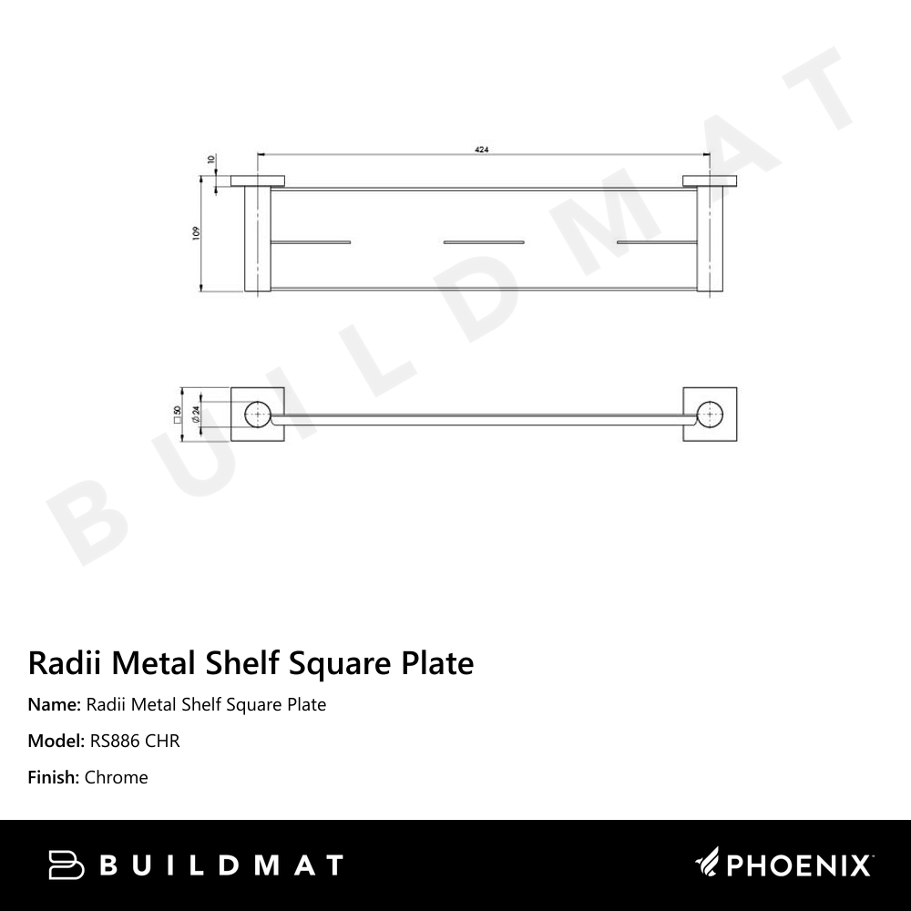 Radii Metal Shelf Square Plate Chrome