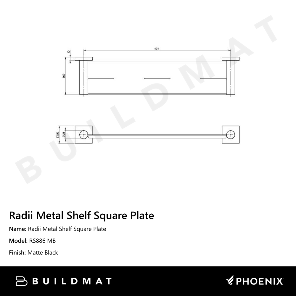 Radii Metal Shelf Square Plate Matte Black