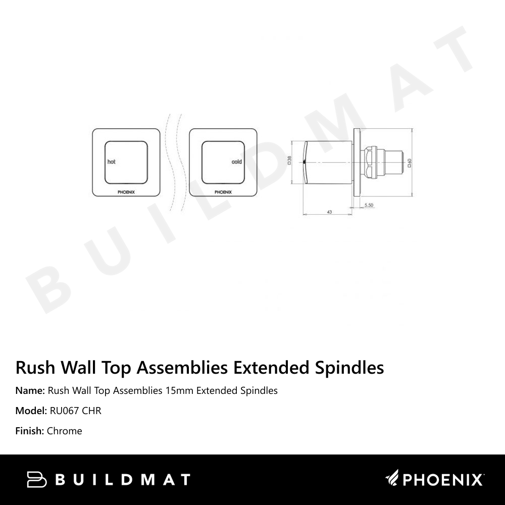 Rush Wall Top Assemblies 15mm Extended Spindles Chrome