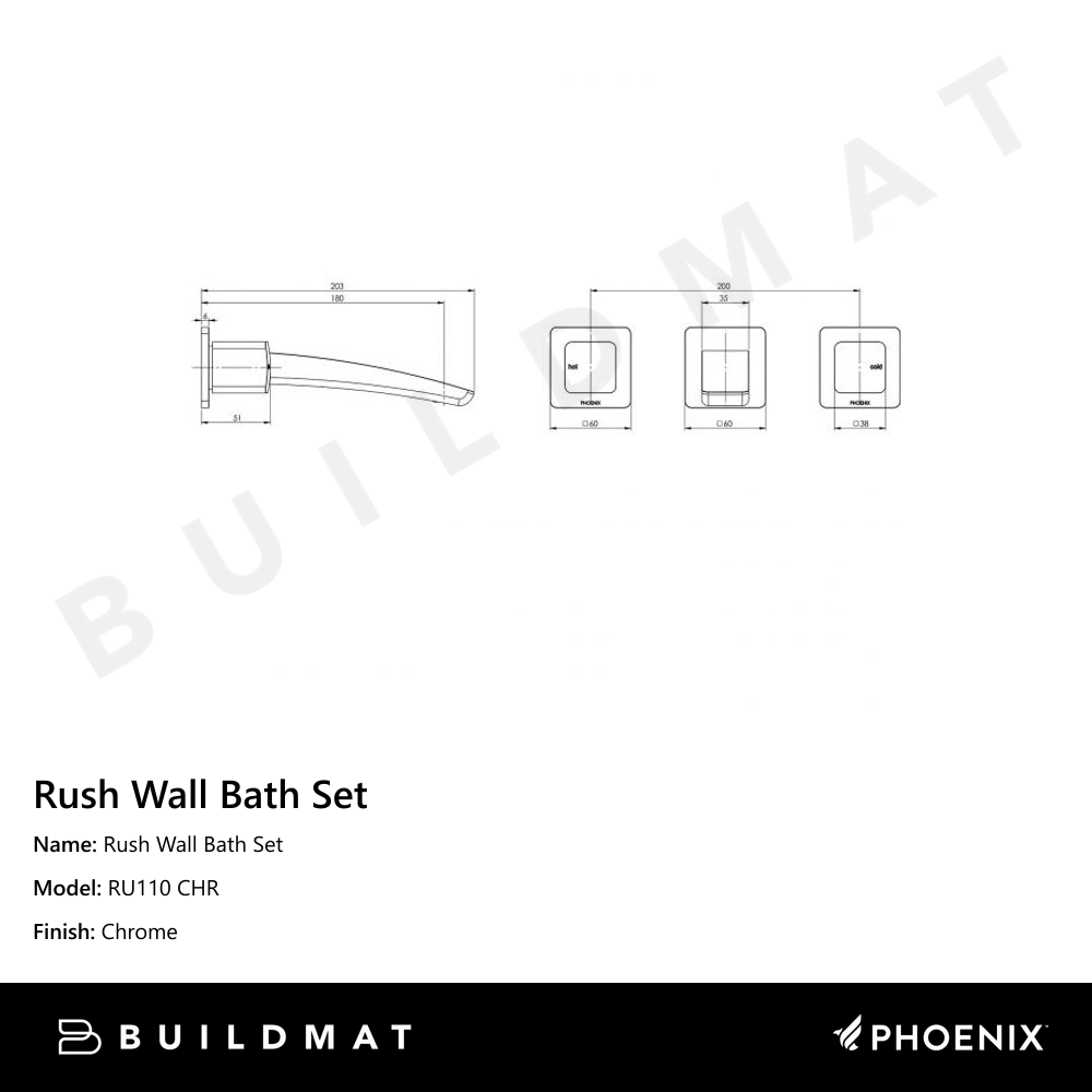 Rush Wall Bath Set Chrome