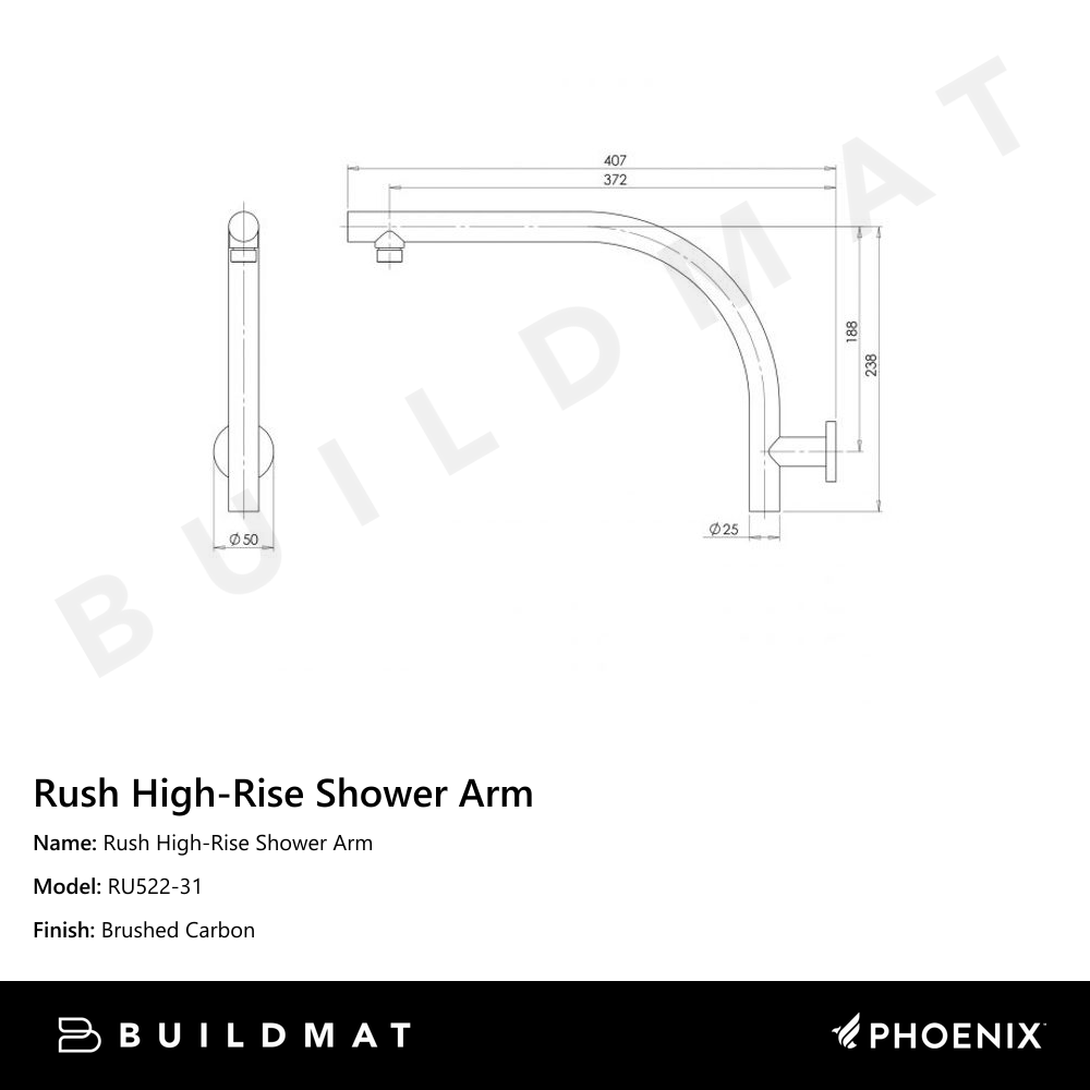 Rush High-Rise Shower Arm Brushed Carbon