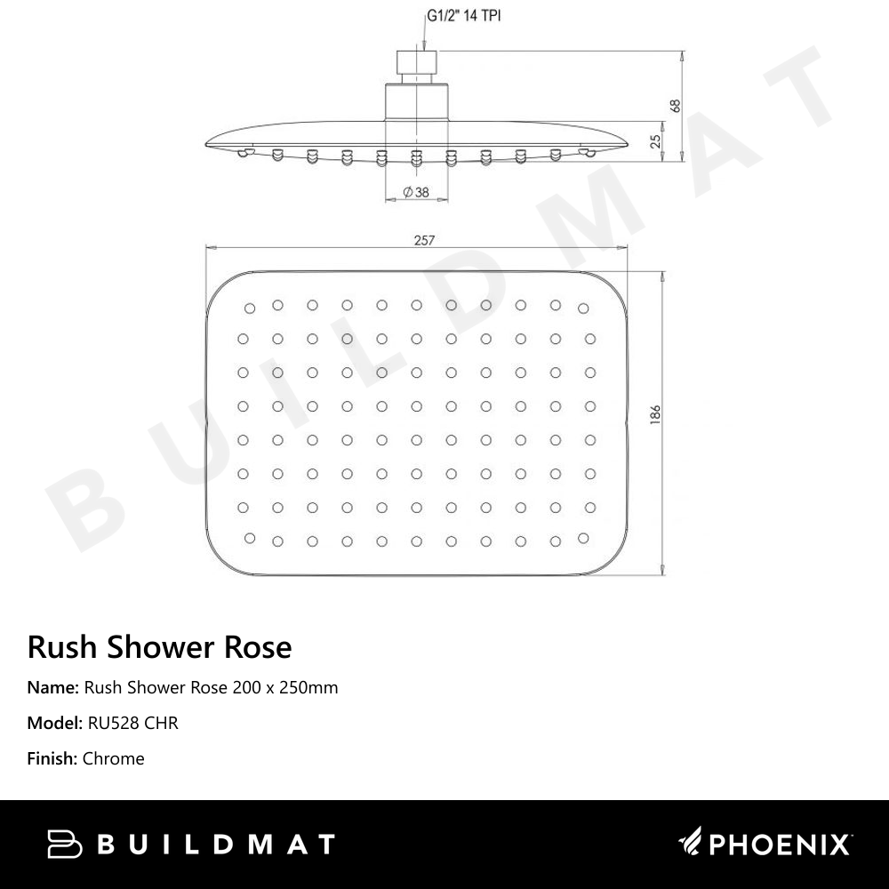 Rush Shower Rose 200 x 250mm Chrome