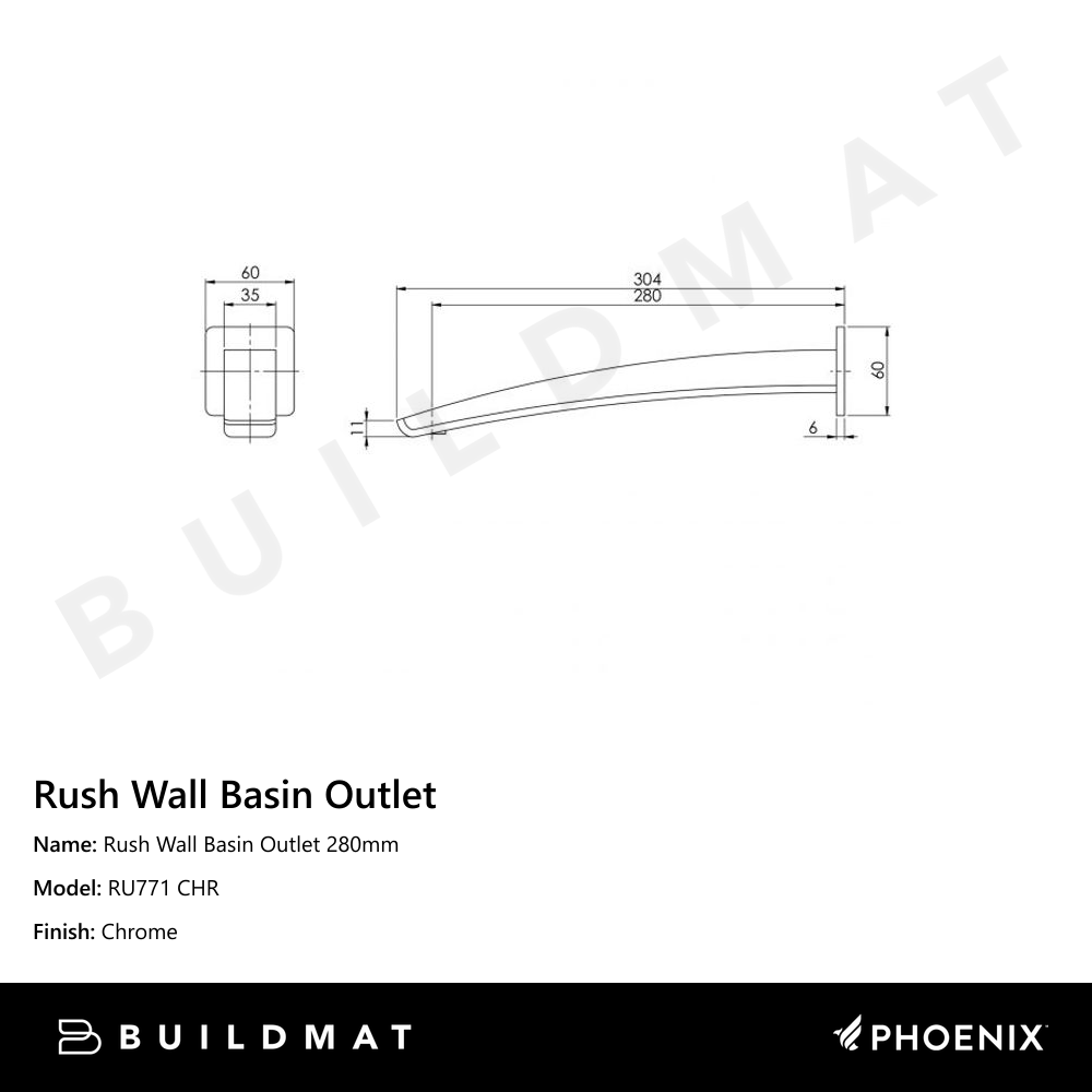 Rush Wall Basin Outlet 280mm  Chrome