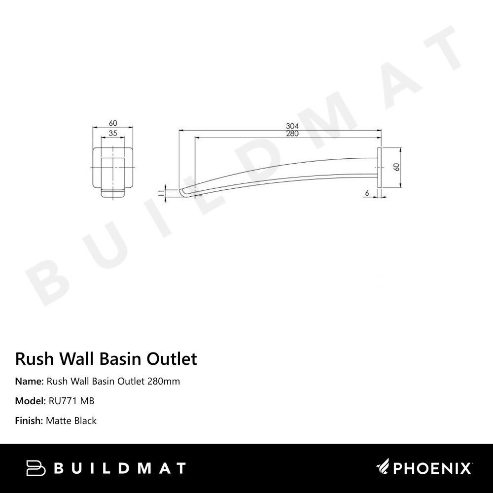 Rush Wall Basin Outlet 280mm  Matte Black