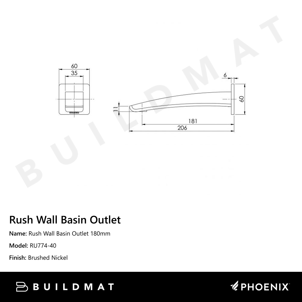 Rush Wall Basin Outlet 180mm Brushed Nickel