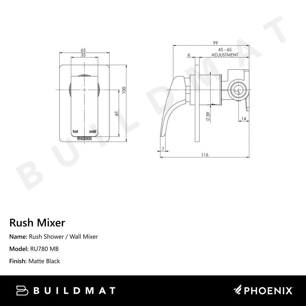 Rush Shower / Wall Mixer Matte Black