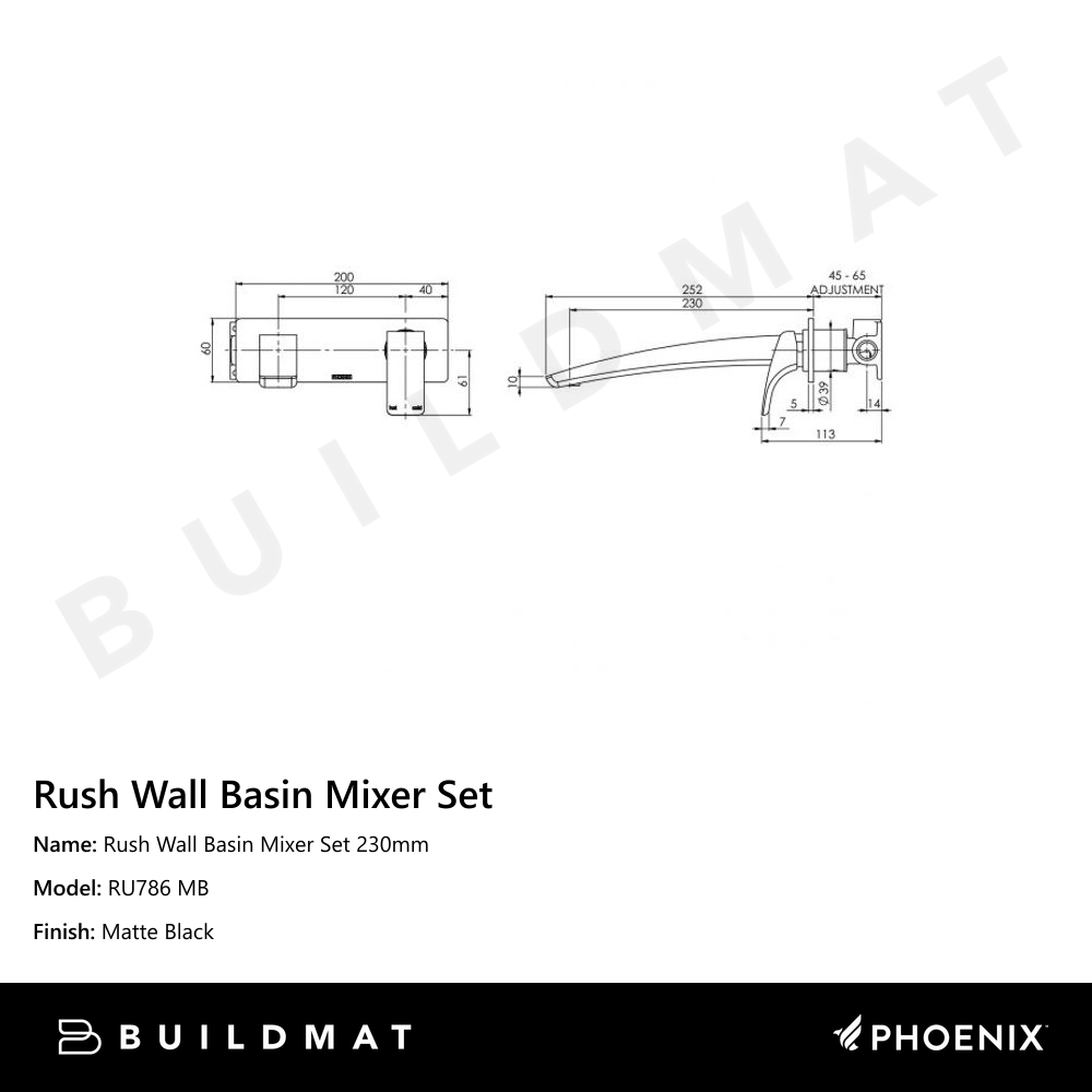 Rush Wall Basin Mixer Set 230mm Matte Black