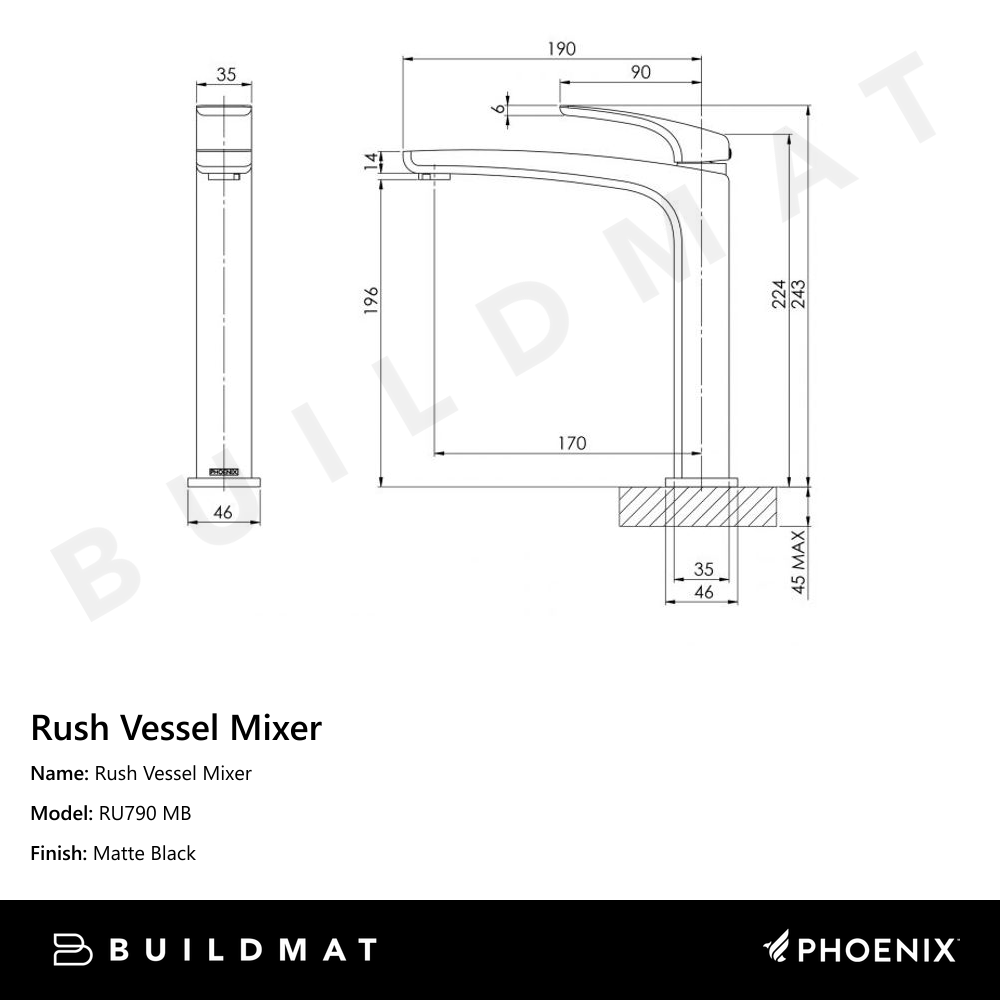 Rush Vessel Mixer Matte Black