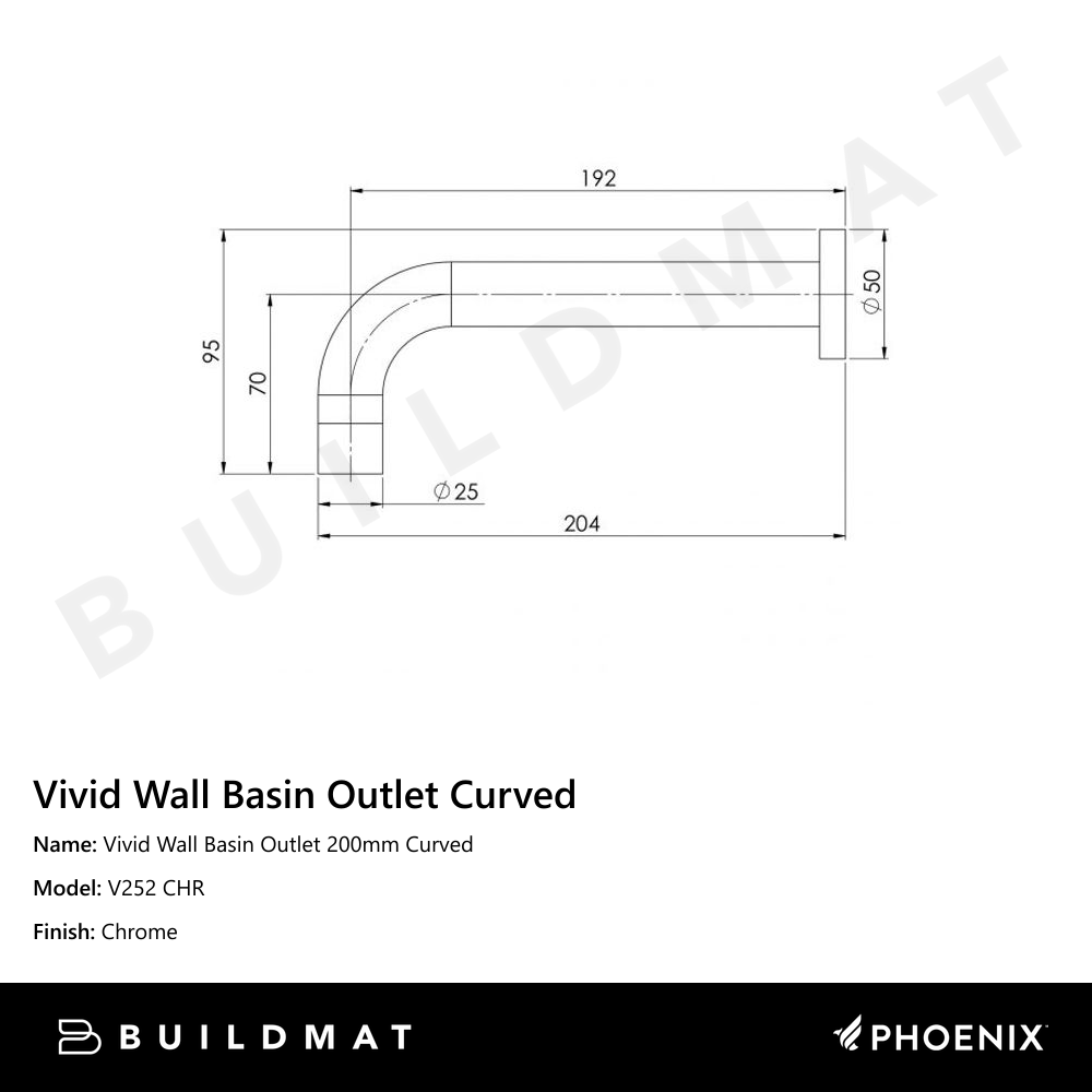 Vivid Wall Basin Outlet 200mm Curved Chrome