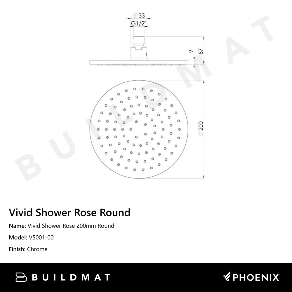 Vivid Shower Rose 200mm Round Chrome