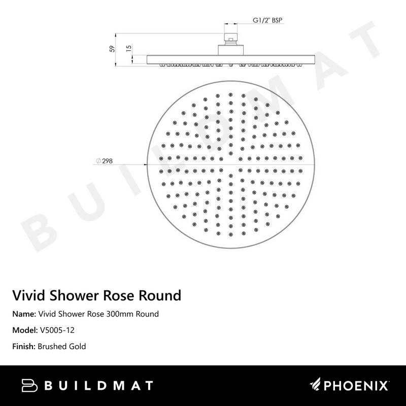 Vivid Shower Rose 300mm Round Brushed Gold
