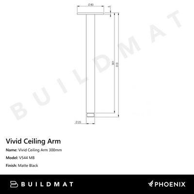 Vivid Ceiling Arm 300mm Matte Black