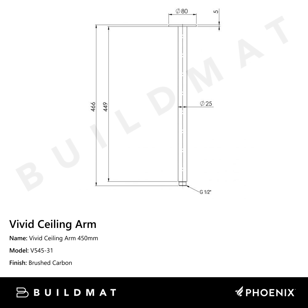 Vivid Ceiling Arm 450mm Brushed Carbon