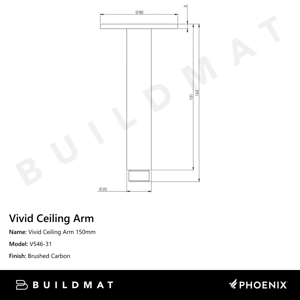 Vivid Ceiling Arm 150mm Brushed Carbon