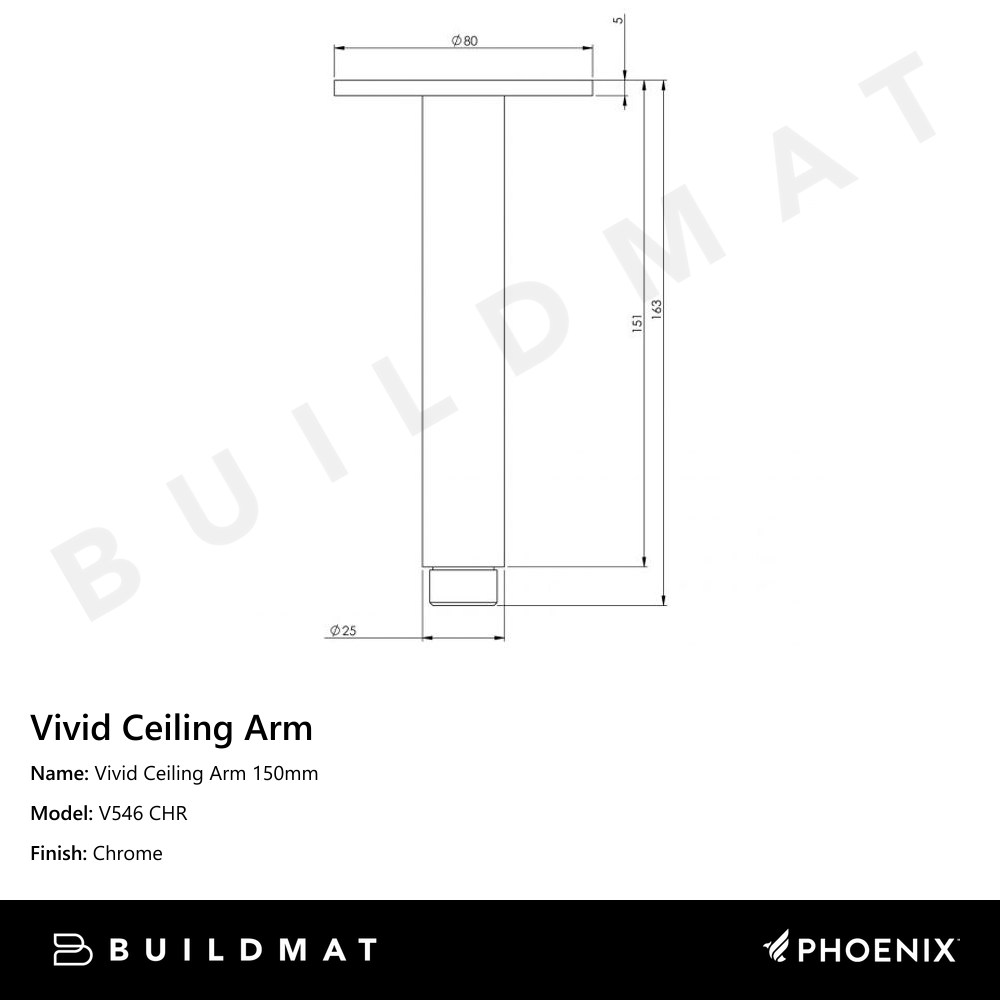 Vivid Ceiling Arm 150mm Chrome