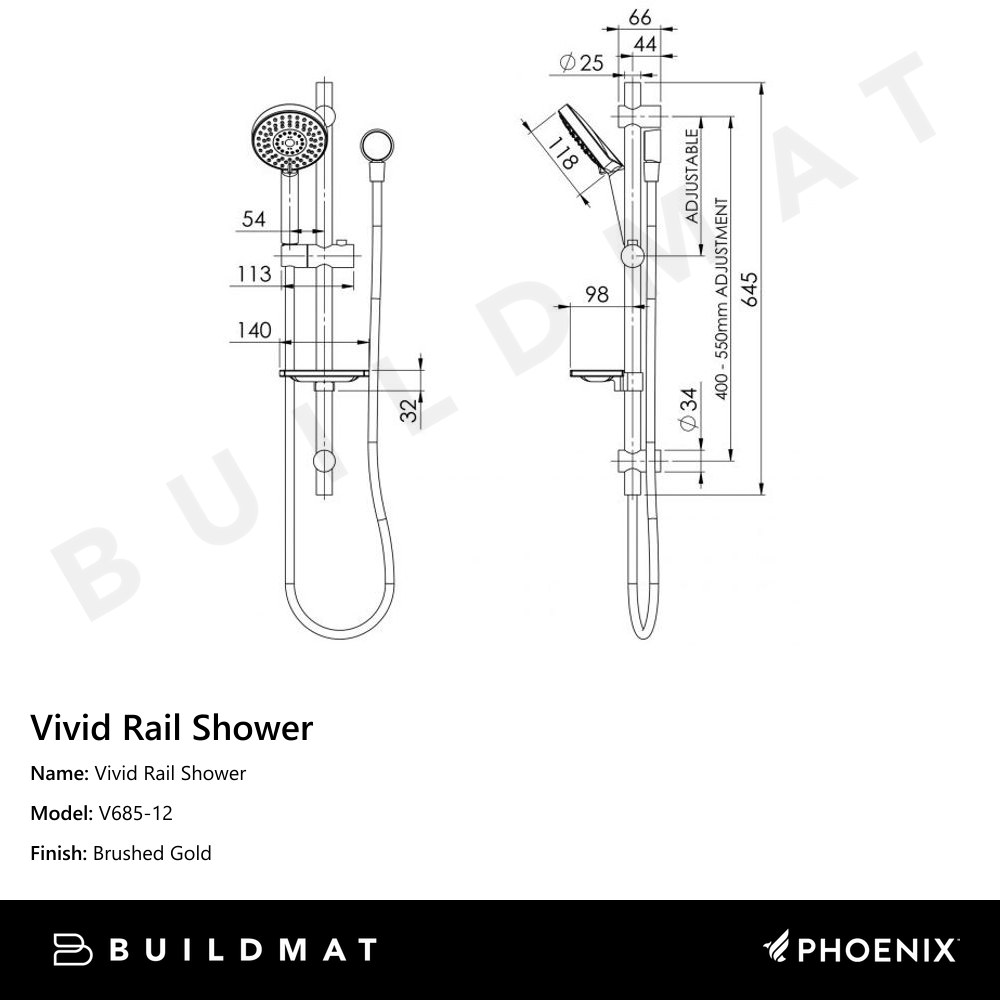 Vivid Rail Shower Brushed Gold