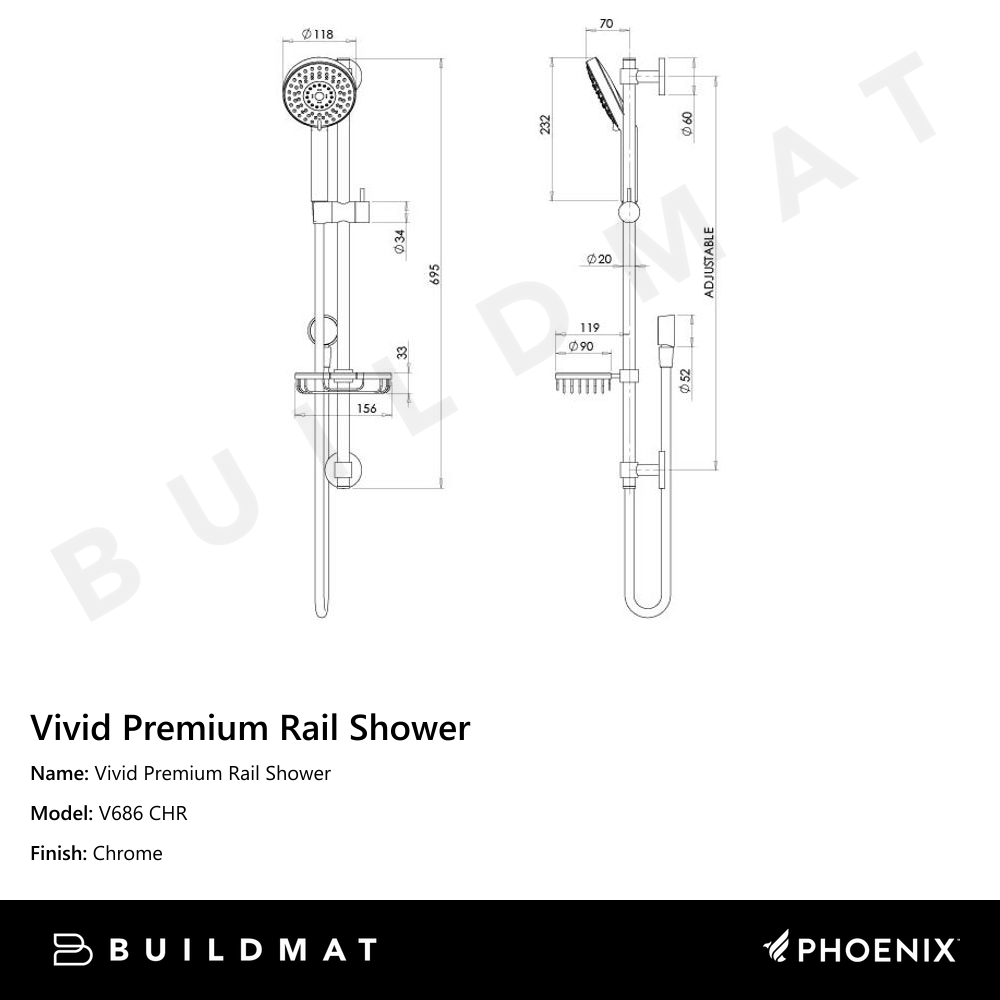 Vivid Premium Rail Shower Chrome