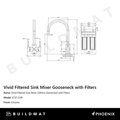 Vivid Filtered Sink Mixer 220mm Gooseneck with Filters  Chrome