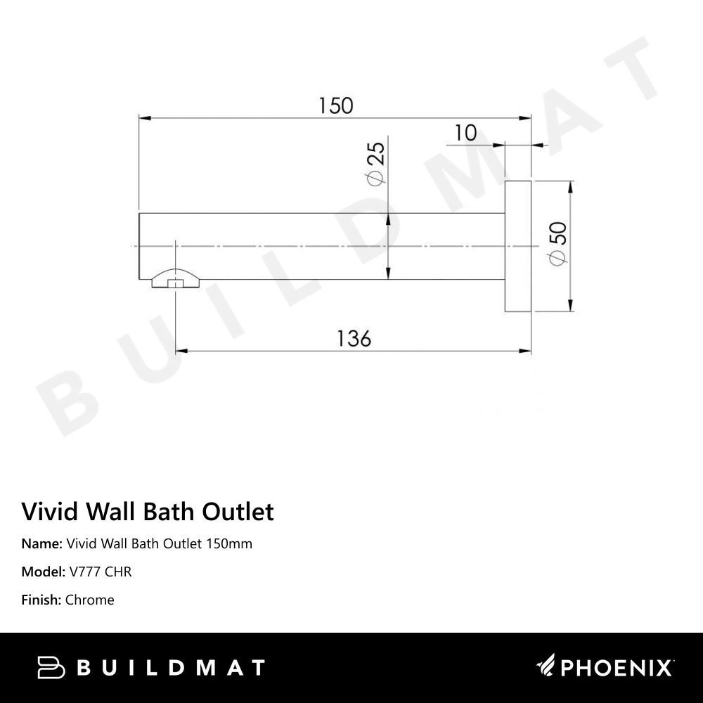 Vivid Wall Bath Outlet 150mm Chrome