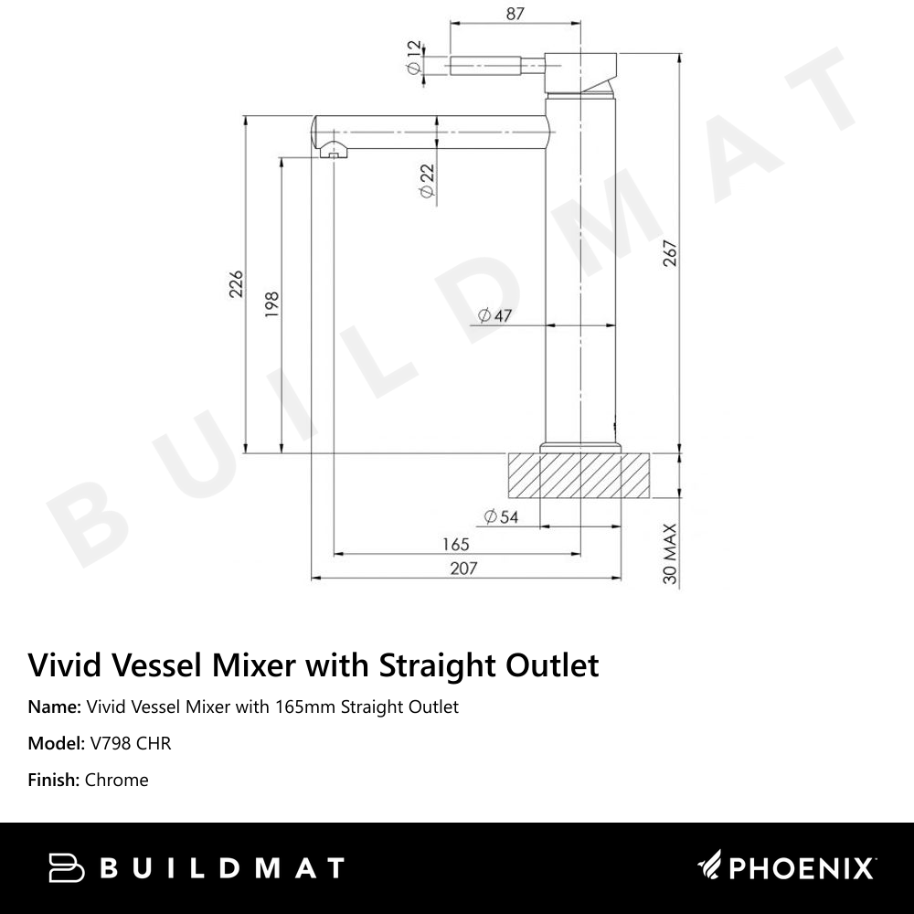 Vivid Vessel Mixer 165mm Straight Outlet Chrome