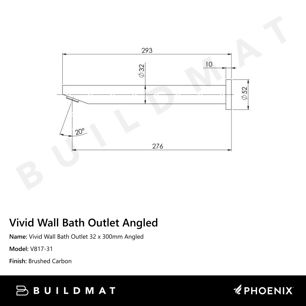 Vivid Wall Bath Outlet 32 x 300mm Angled Brushed Carbon