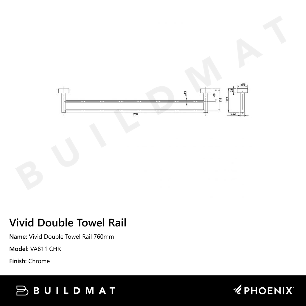 Vivid Double Towel Rail 760mm Chrome