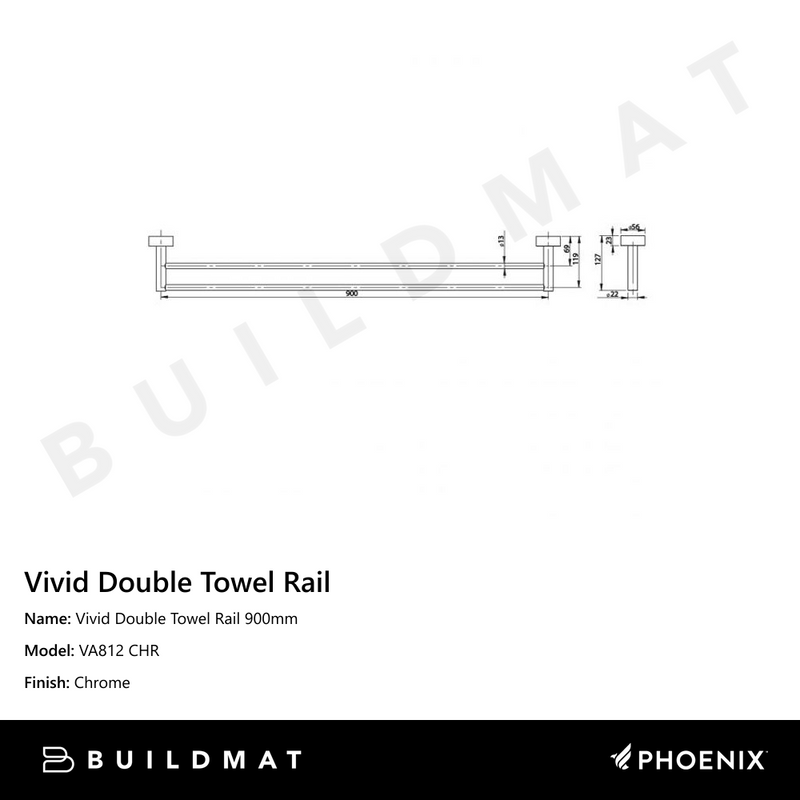 Vivid Double Towel Rail 900mm Chrome