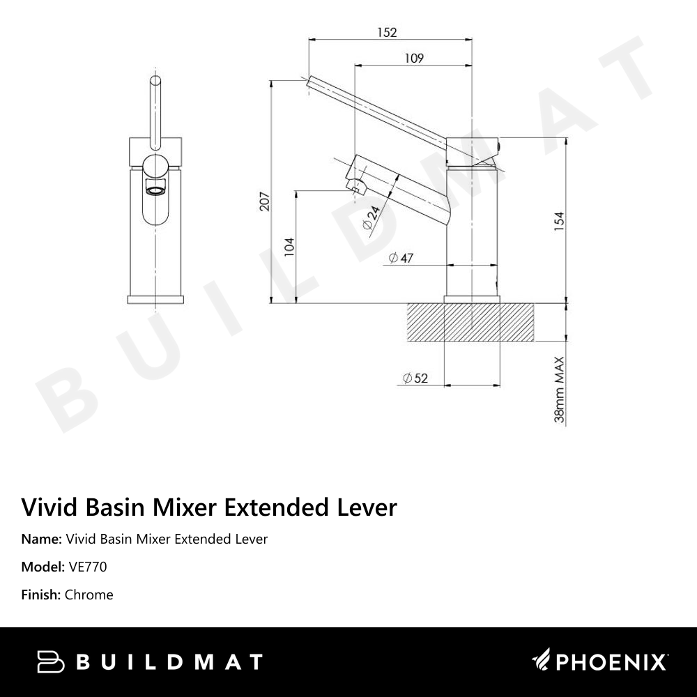 Vivid Basin Mixer Extended Lever Chrome