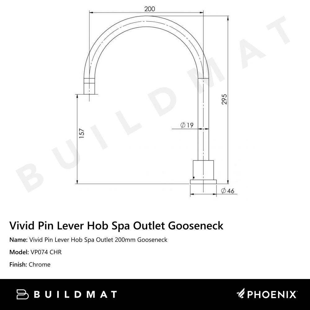 Vivid Pin Lever Hob Spa Oulet 200mm Gooseneck Chrome