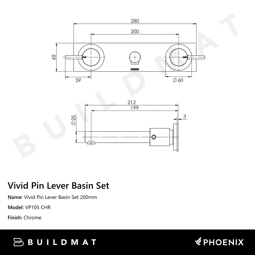 Vivid Pin Lever Basin Set 200mm Chrome