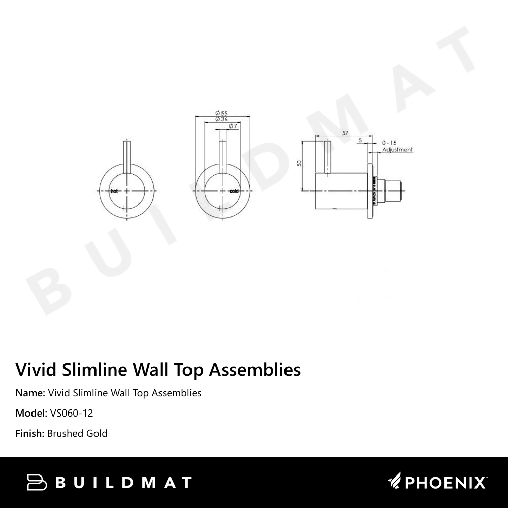 Vivid Slimline Wall Top Assemblies Brushed Gold