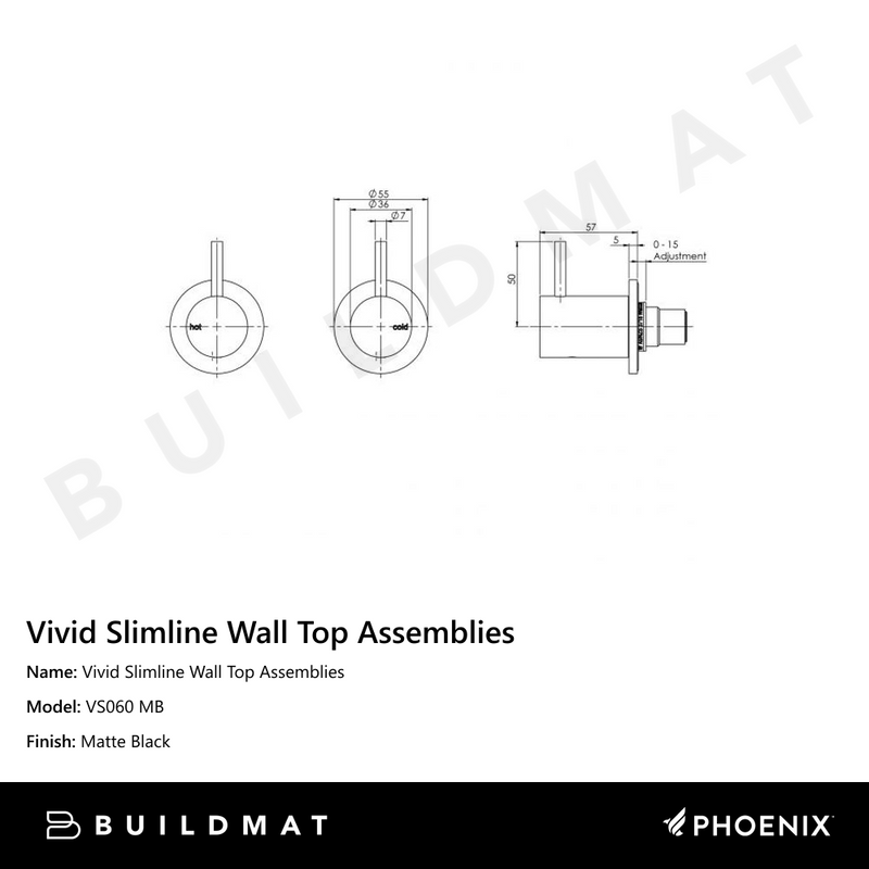 Vivid Slimline Wall Top Assemblies Matte Black