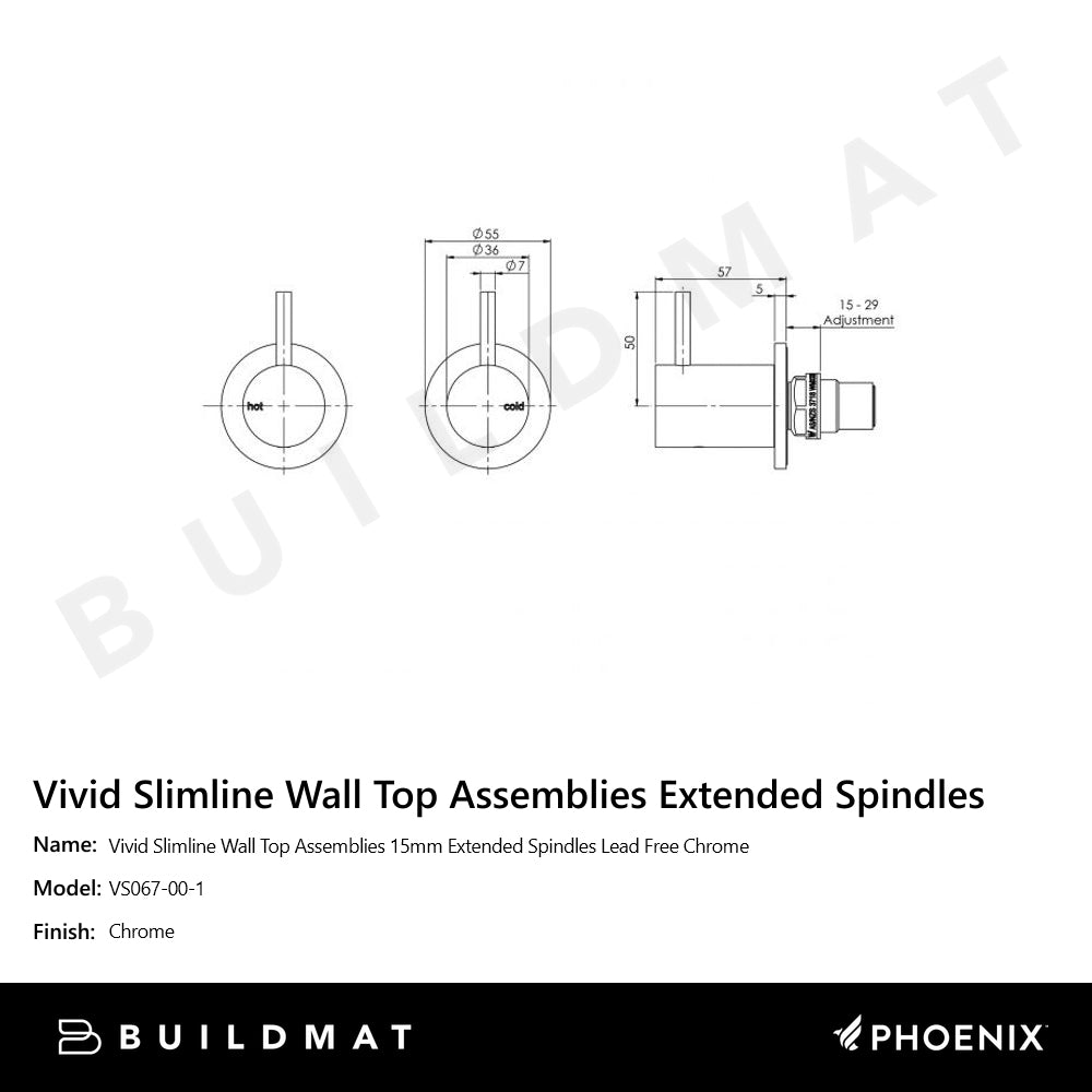 Vivid Slimline Wall Top Assemblies 15mm Extended Spindles Lead Free Chrome