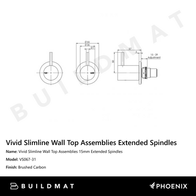 Vivid Slimline Wall Top Assemblies 15mm Extended Spindles Brushed Carbon