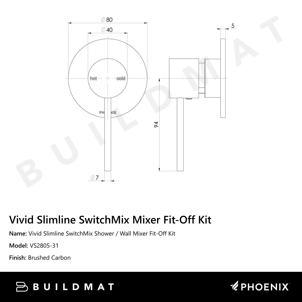 Vivid Slimline SwitchMix Shower / Wall Mixer Fit-Off Kit  Brushed Carbon