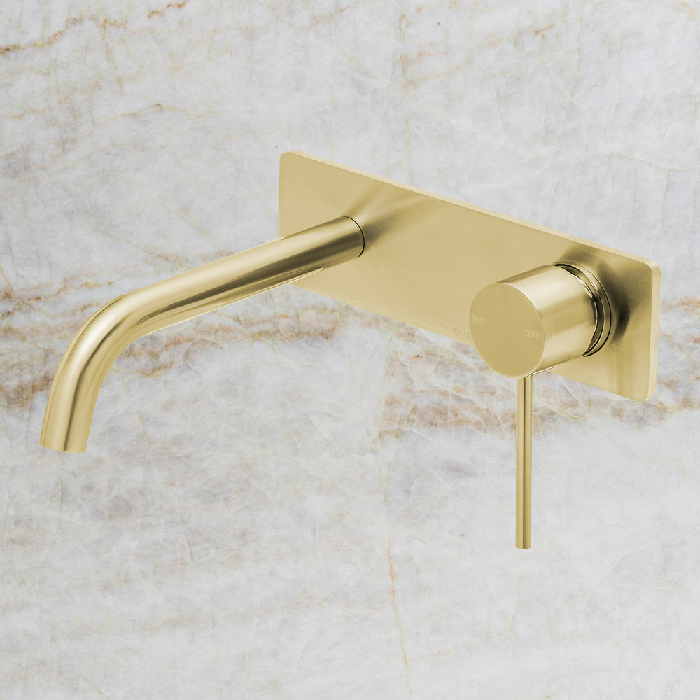 Vivid Slimline SwitchMix Wall Basin / Bath Mixer Set 180mm Fit-Off Kit Brushed Gold