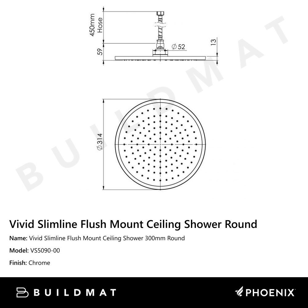 Vivid Slimline Flush Mount Ceiling Shower 300mm Round Chrome