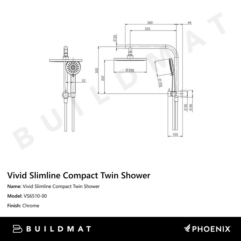 Vivid Slimline Compact Twin Shower Chrome