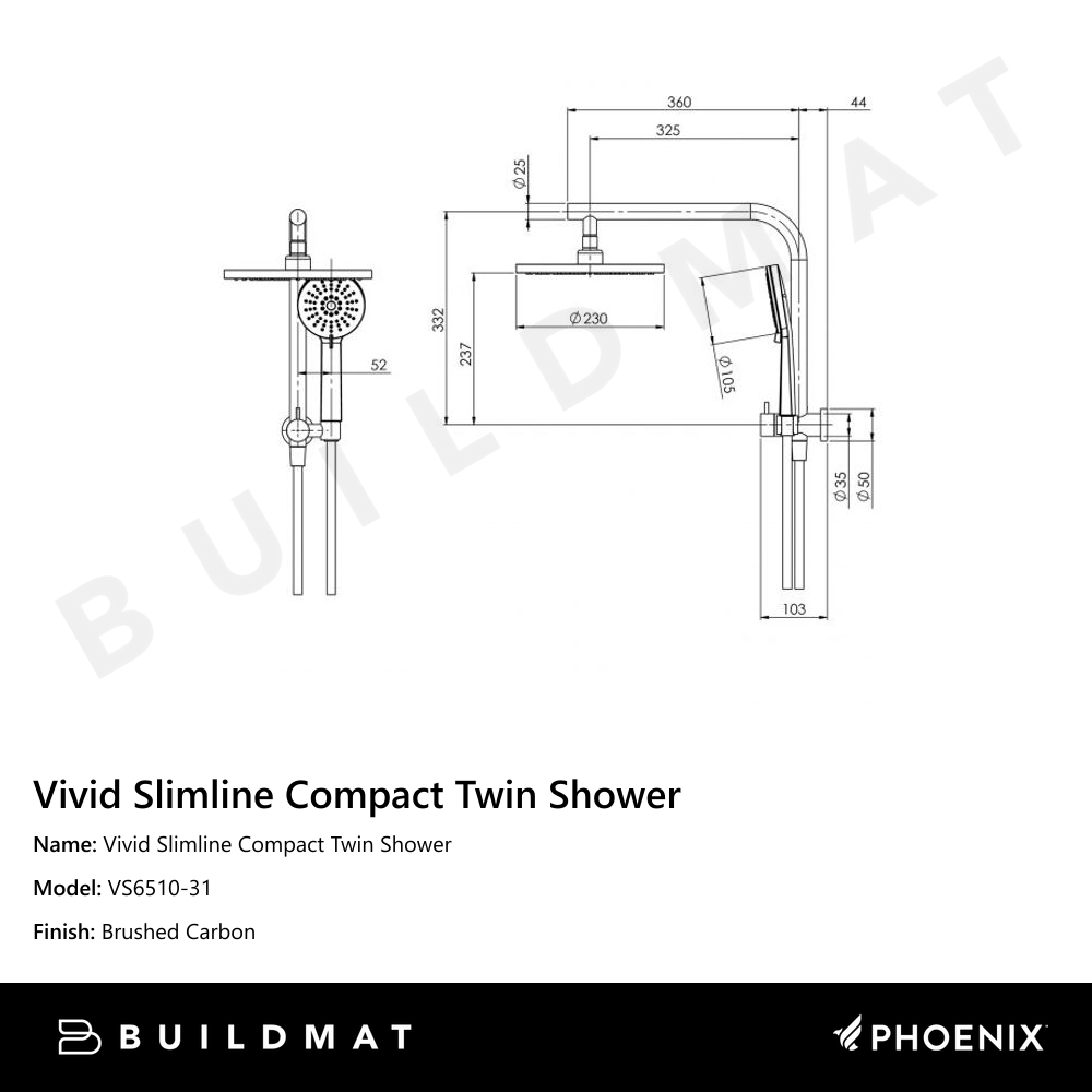 Vivid Slimline Compact Twin Shower Brushed Carbon