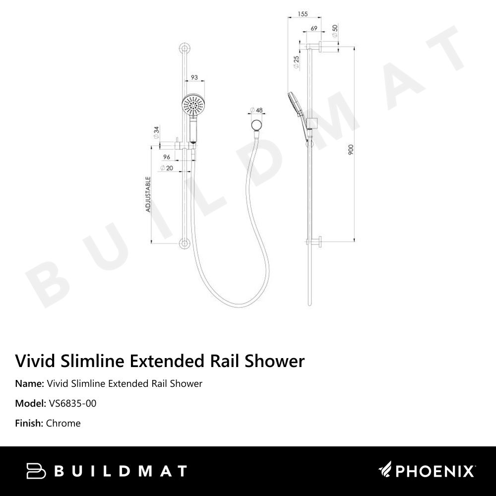 Vivid Slimline Extended Rail Shower Chrome