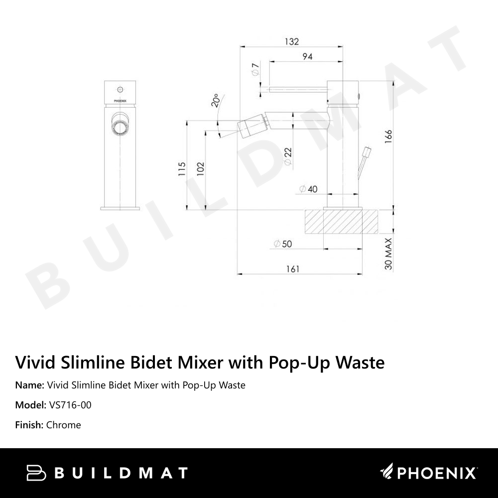 Vivid Slimline Bidet Mixer with Pop-Up Waste Chrome