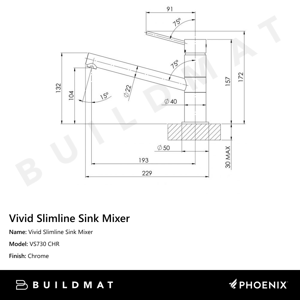 Vivid Slimline Sink Mixer 190mm Chrome