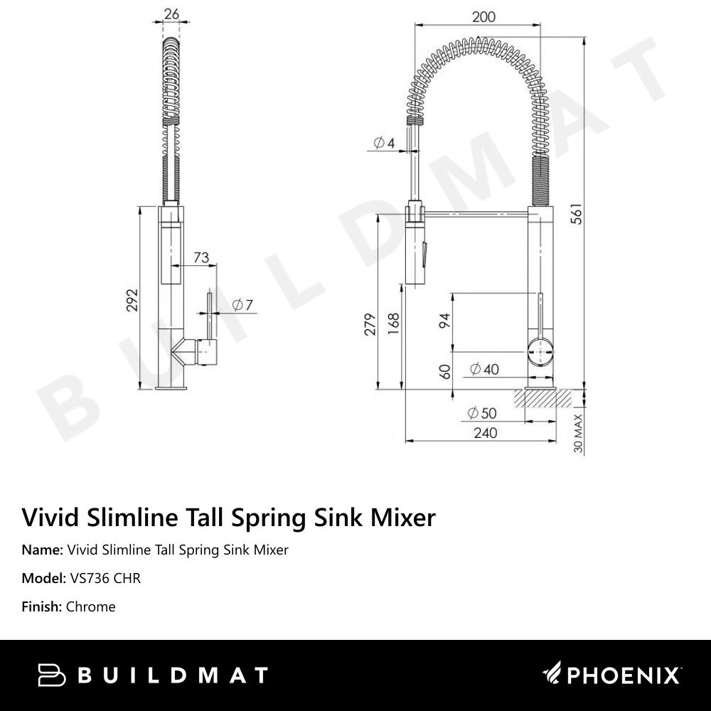 Vivid Slimline Tall Spring Sink Mixer 200mm Chrome