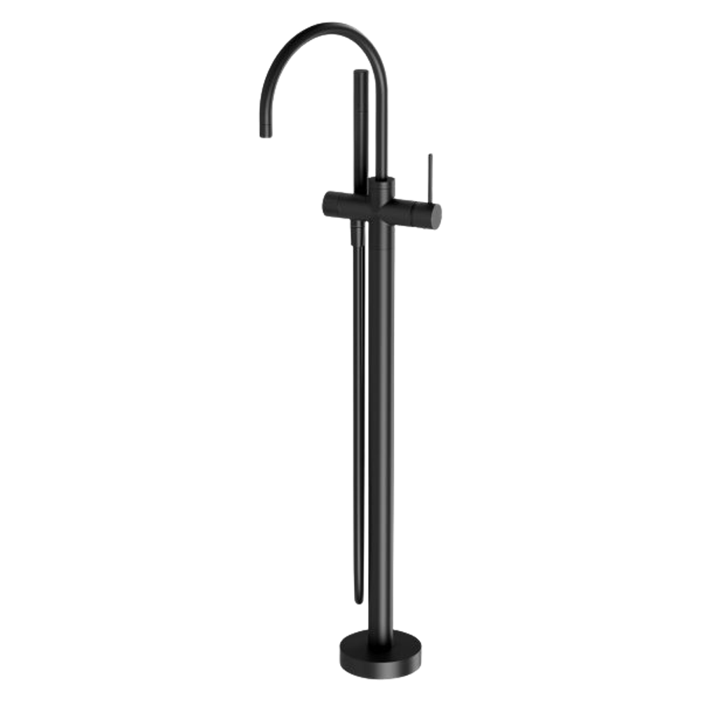 Vivid Slimline Floor Mounted Bath Mixer with Hand Shower Matte Black