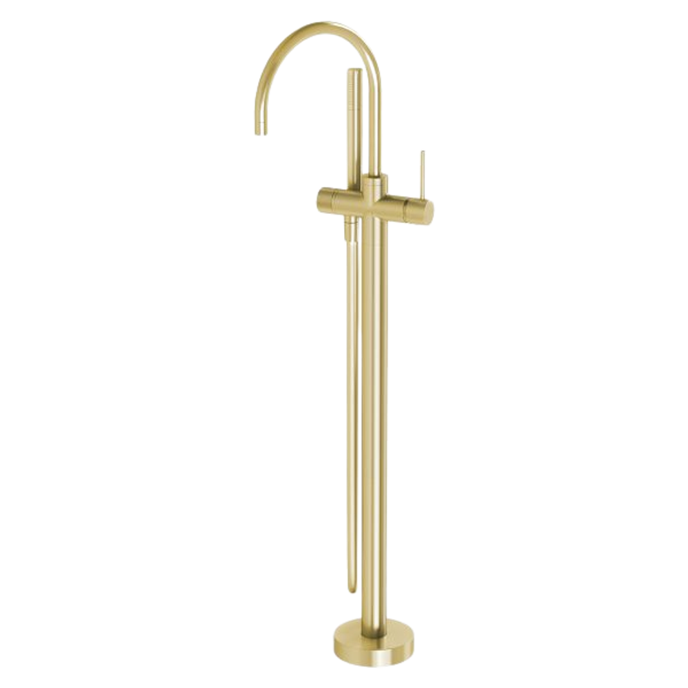 Vivid Slimline Floor Mounted Bath Mixer with Hand Shower Brushed Gold