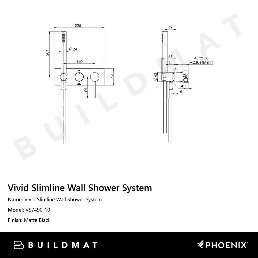 Vivid Slimline Wall Shower System Matte Black